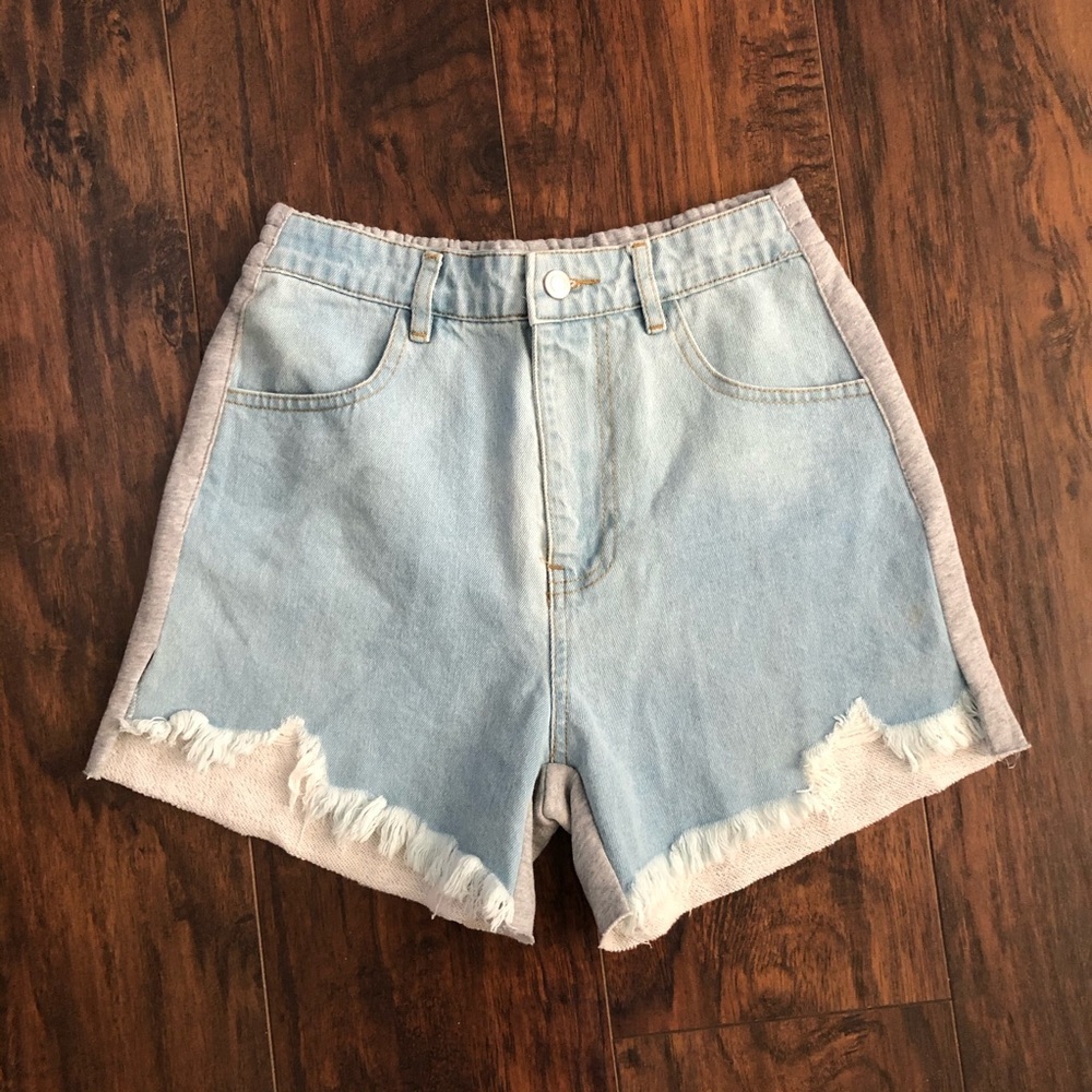 Blue Denim Cotton Jersey Contrast Short Size M
